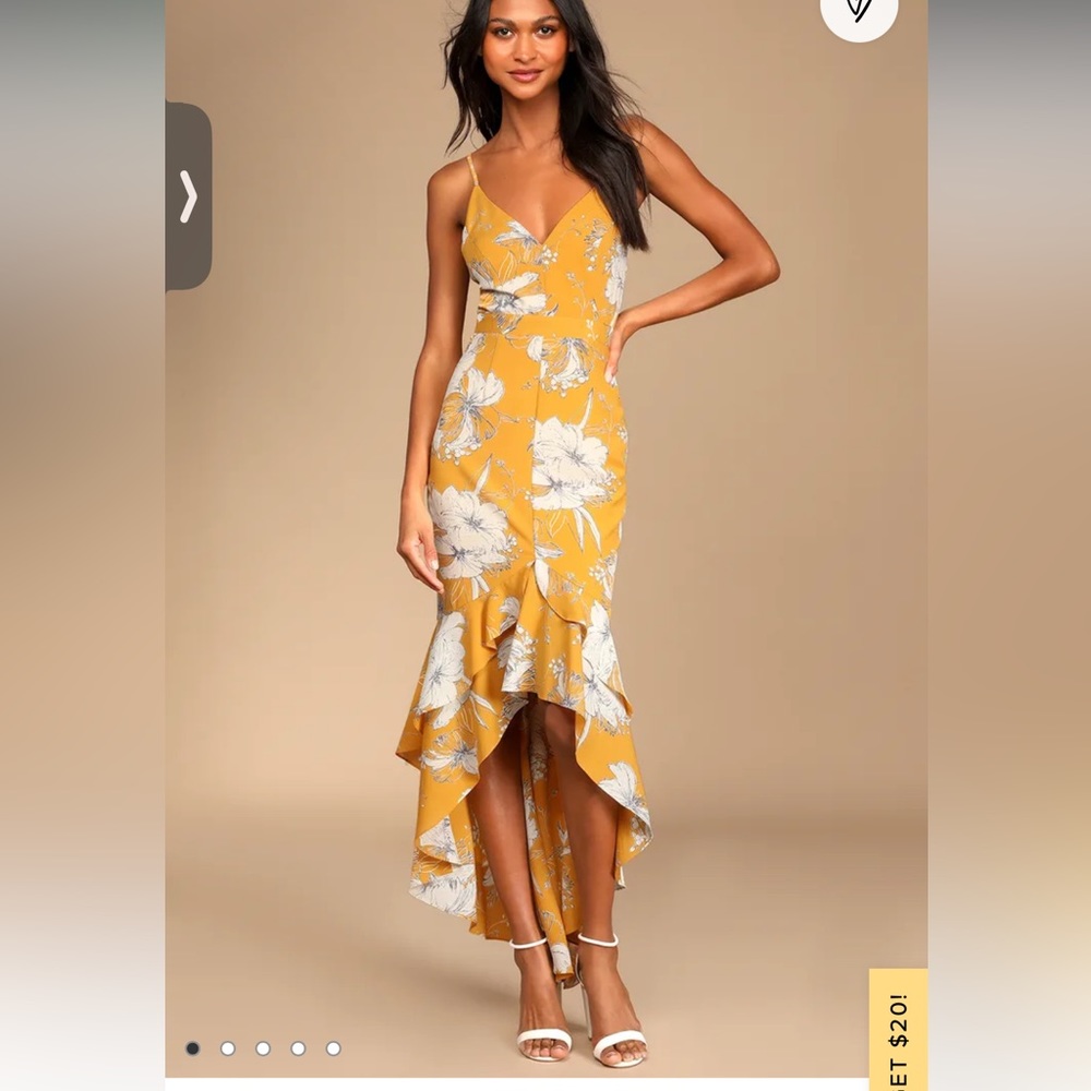 Yellow Mustard Floral Lulus Dress